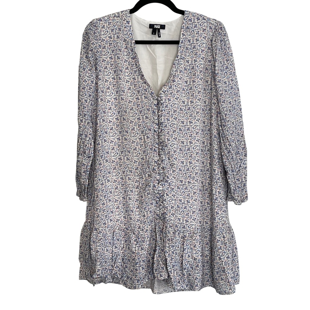 Paige Blue Paisley Garden Floral V-Neck Button Ruffle Mini Dressโ 6 Cottagecore